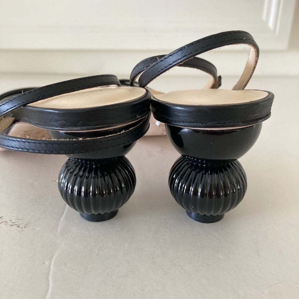 NWOT Guilhermina Anthropologie Sculptural Black Leather Heeled Sandals 9/40 - Picture 7 of 9
